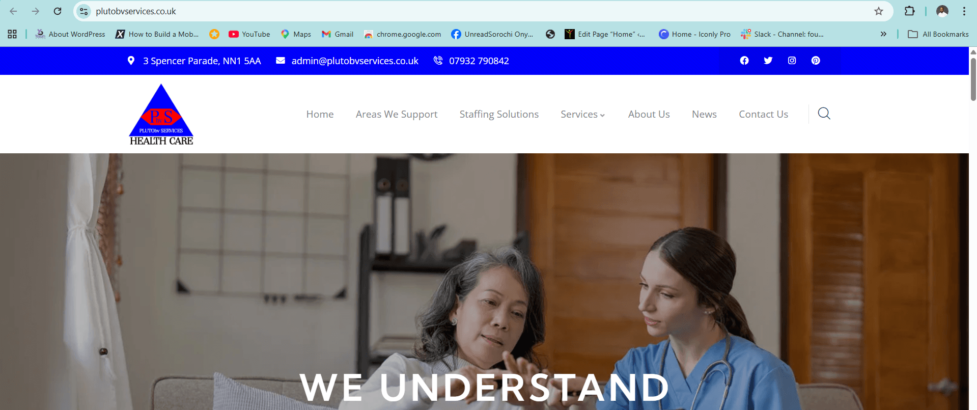 Pluto BV Services healthcare staffing website designed by Slatech Solutions